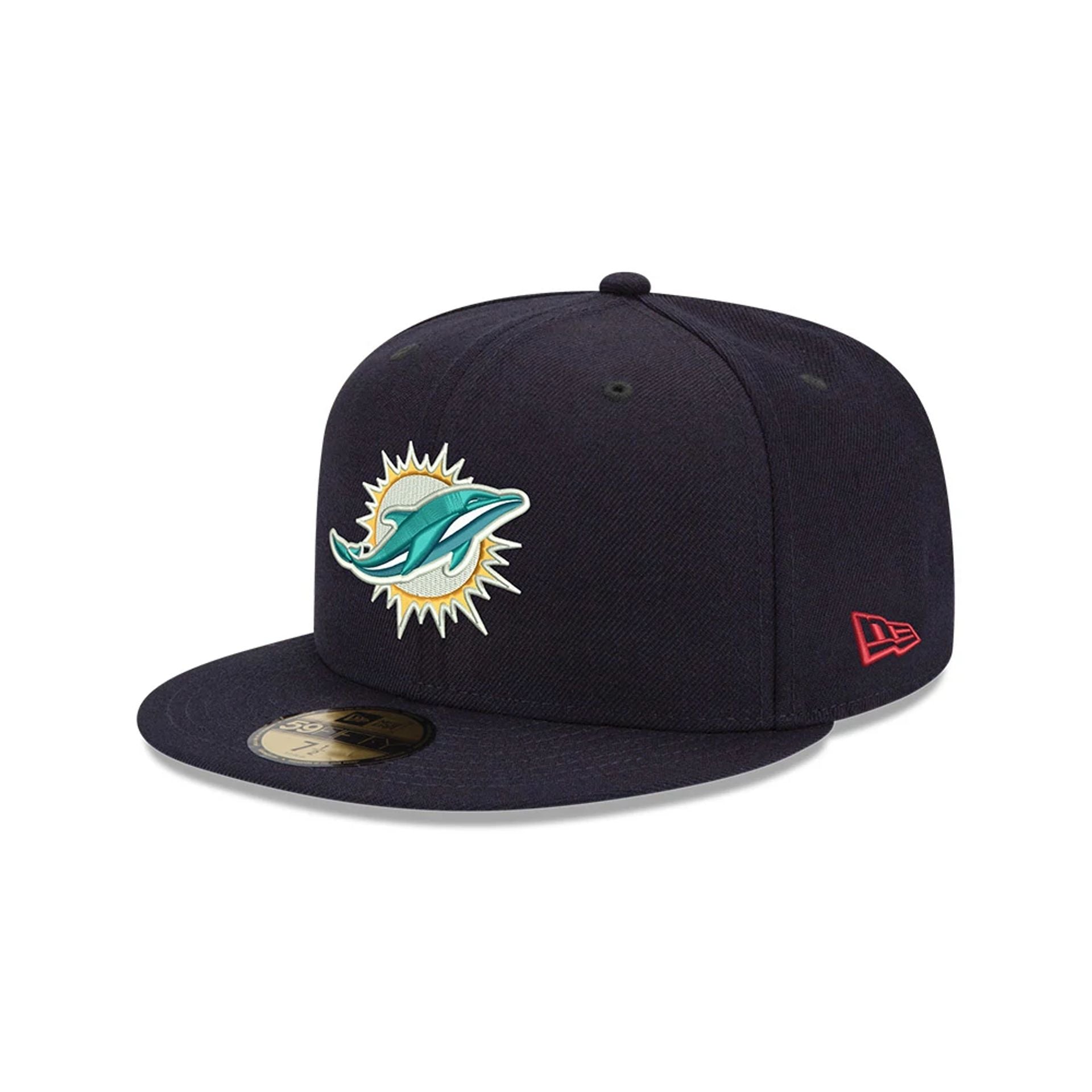 This is a Miami Dolphins NFL Treasure Island Navy 59FIFTY Fitted Cap 1