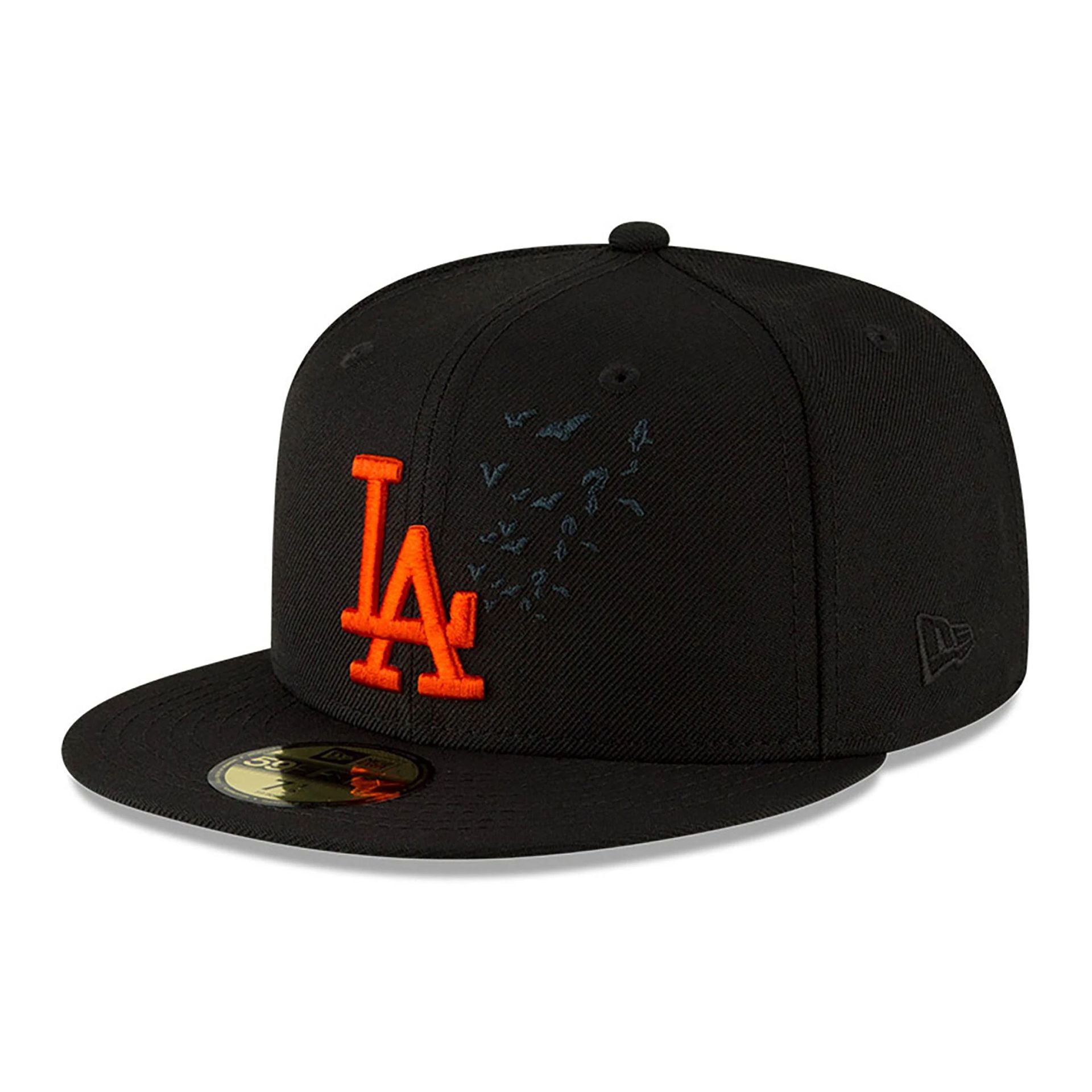 This is a LA Dodgers Halloween Bats Black 59FIFTY Fitted Cap 1