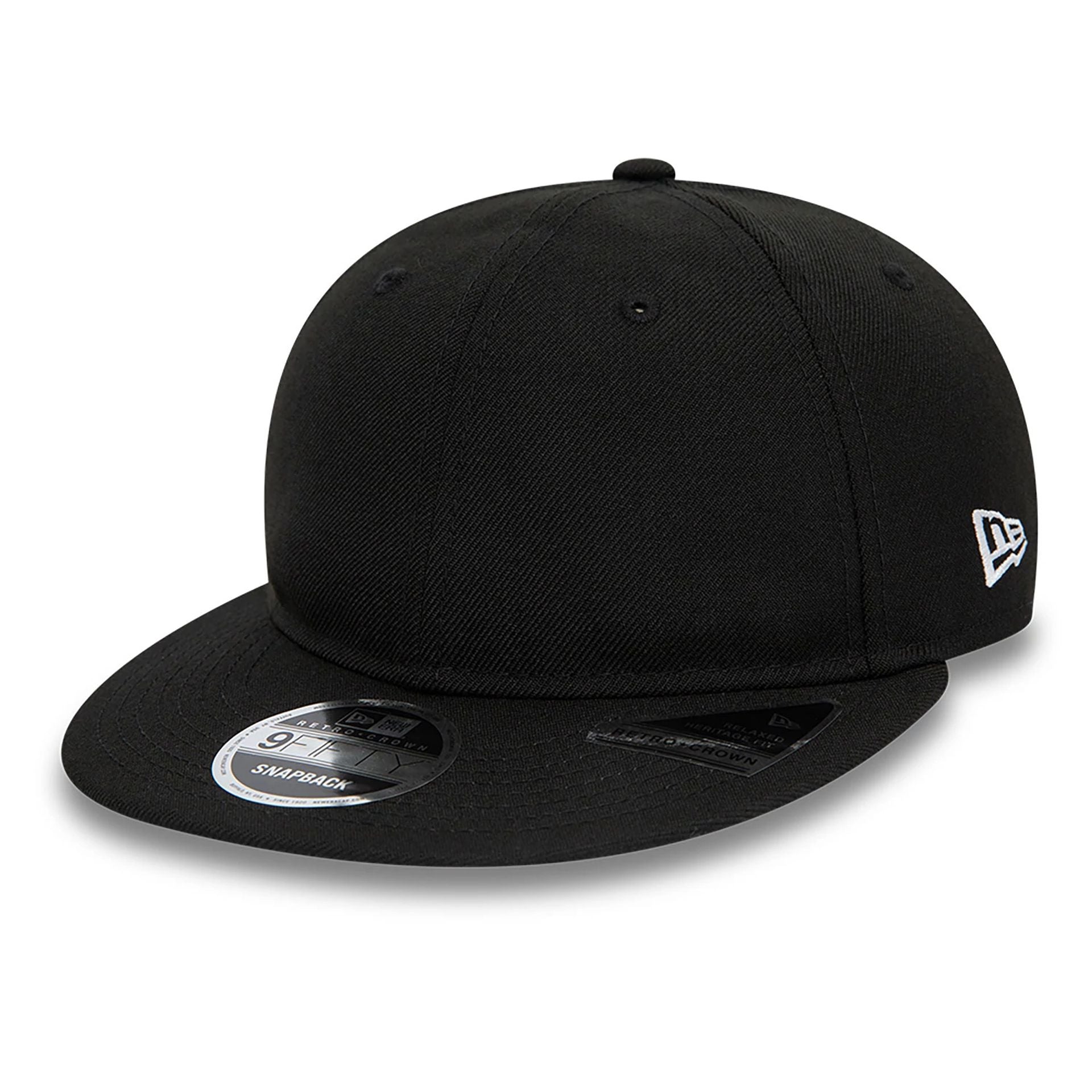 This is a Blank New Era Black Retro Crown 9FIFTY Snapback Cap 1