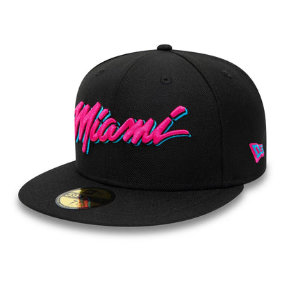 This is a Miami Heat NBA Letter Pack Black 59FIFTY Fitted Cap 1