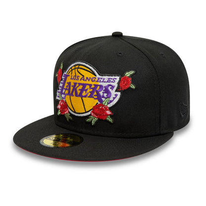 This is a LA Lakers Poly NBA Lakers Legacy Black 59FIFTY Fitted Cap 1