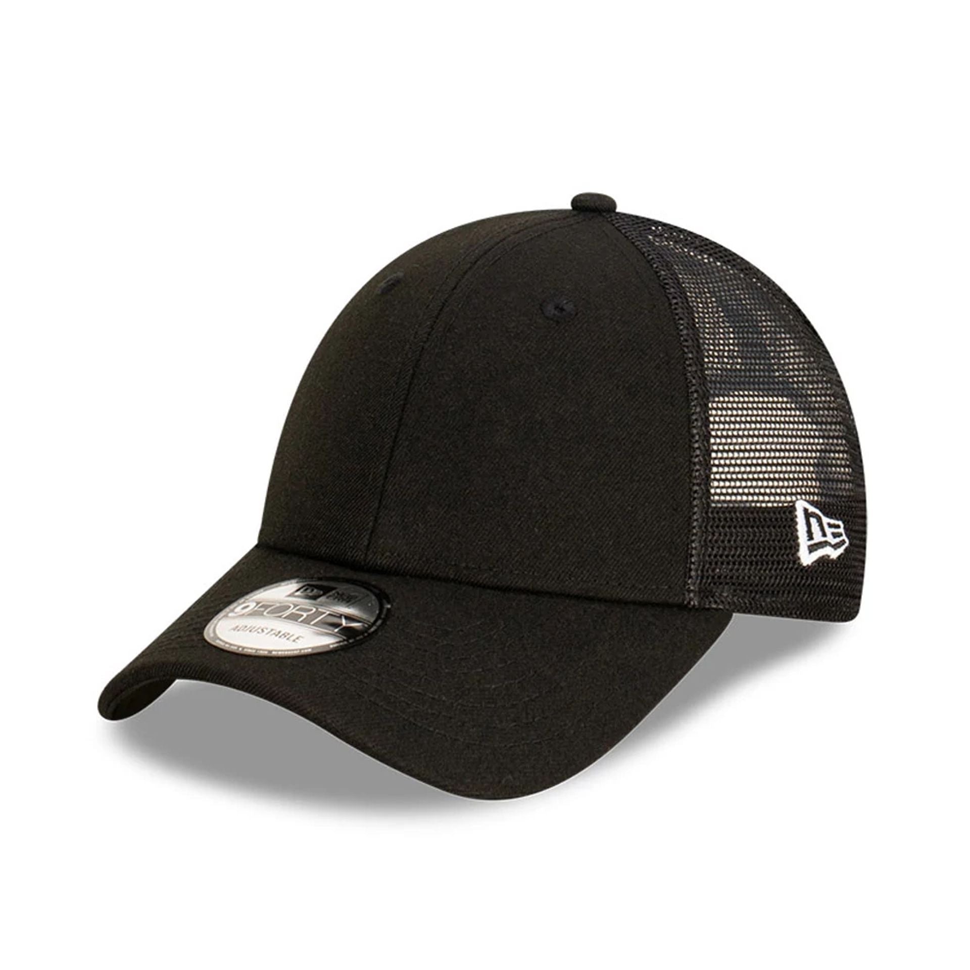 This is a New Era Blank Black 9FORTY Trucker Cap 1