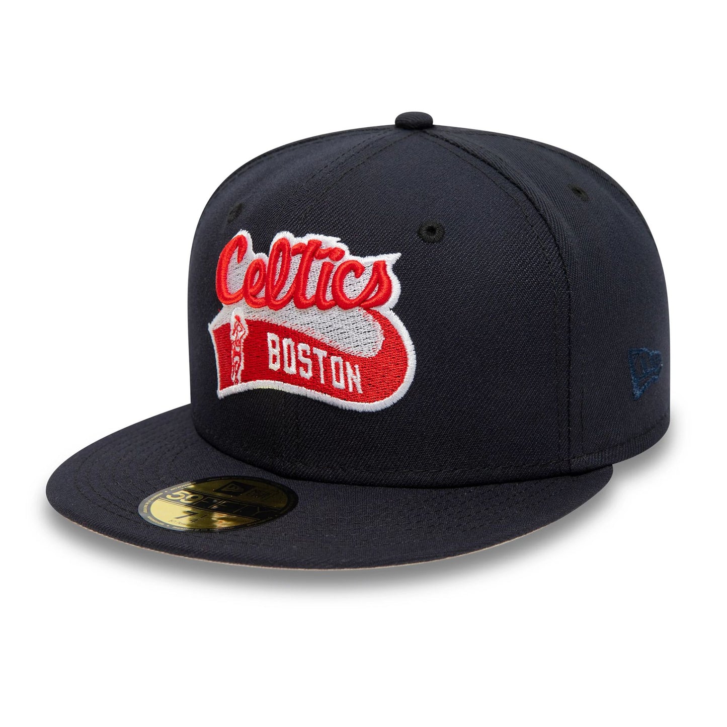 This is a Boston Celtics NBA Letter Pack Navy 59FIFTY Fitted Cap 1