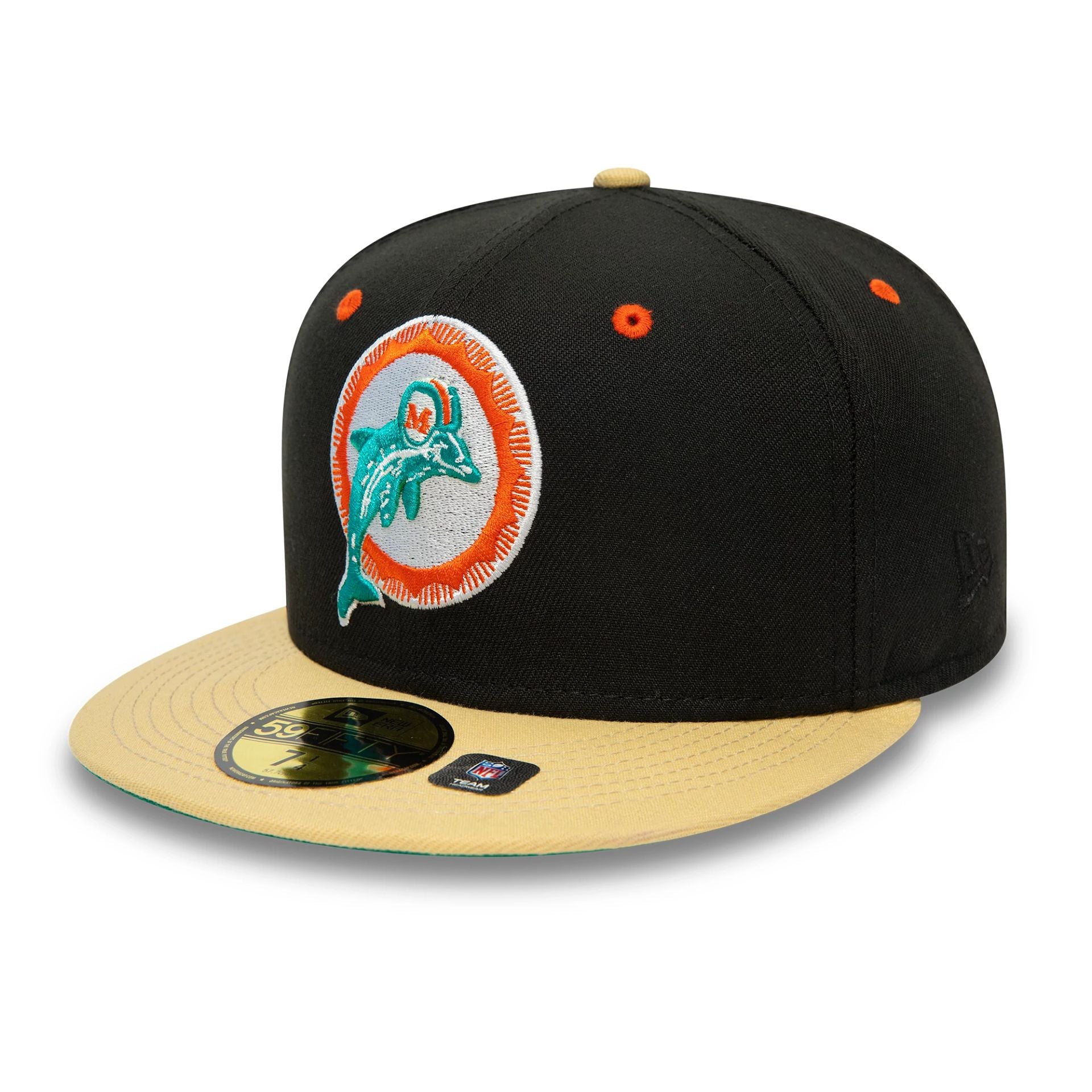 This is a Miami Dolphins NFL Contrast Black 59FIFTY Fitted Cap 1