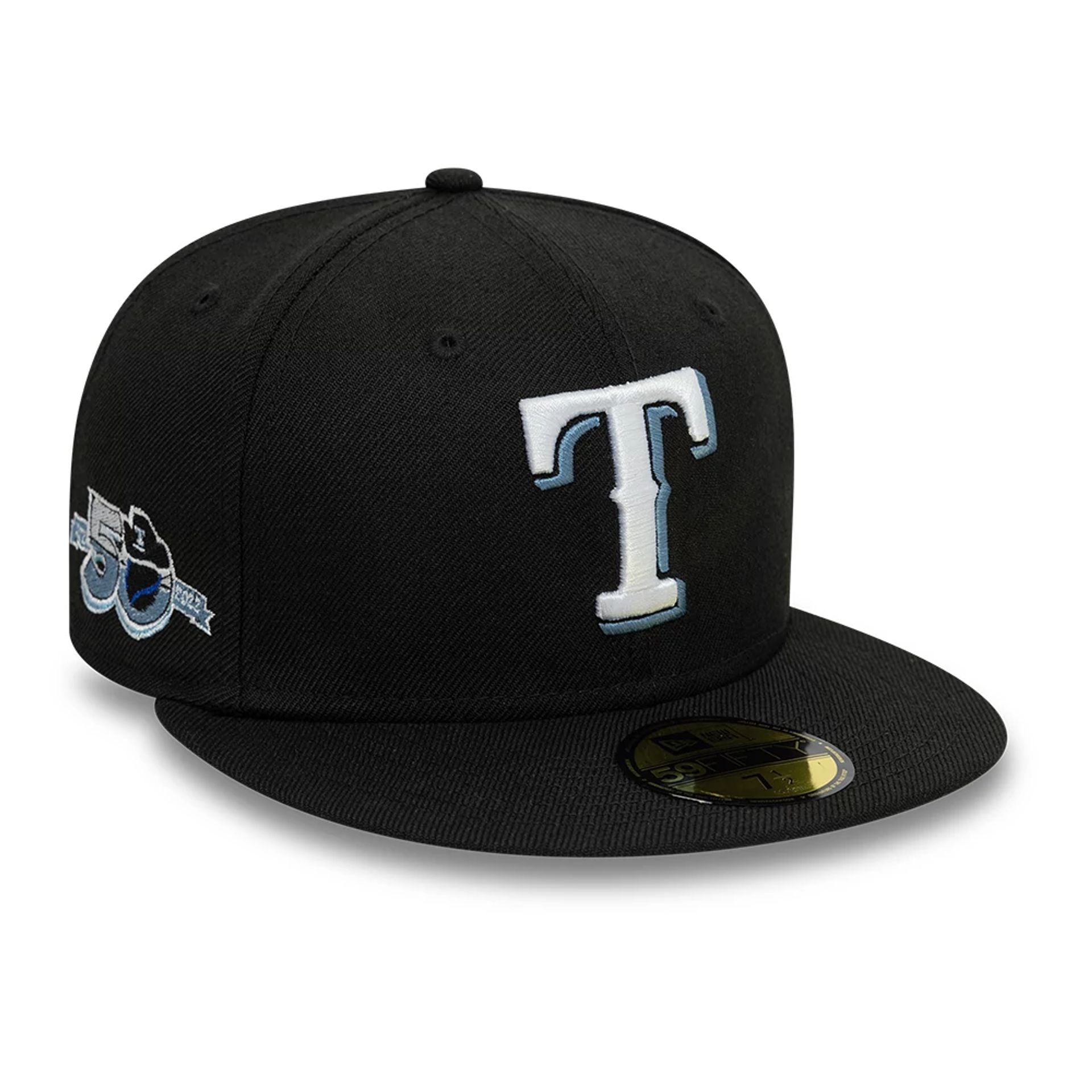 This is a Texas Rangers Wool Black 59FIFTY Fitted Cap 1