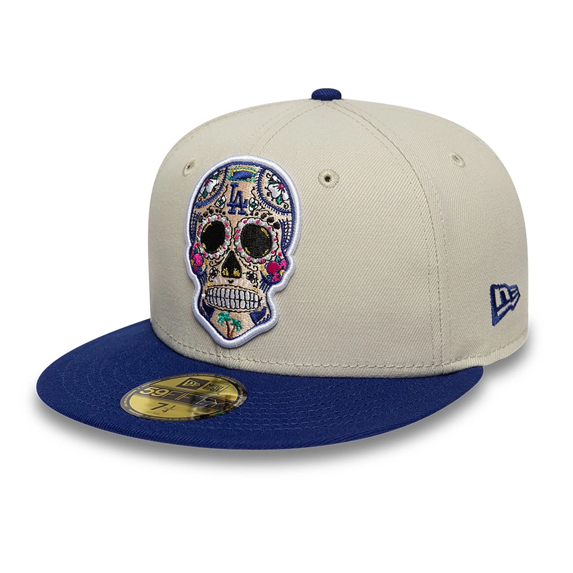 This is a LA Dodgers MLB Skull Beige 59FIFTY Fitted Cap 1