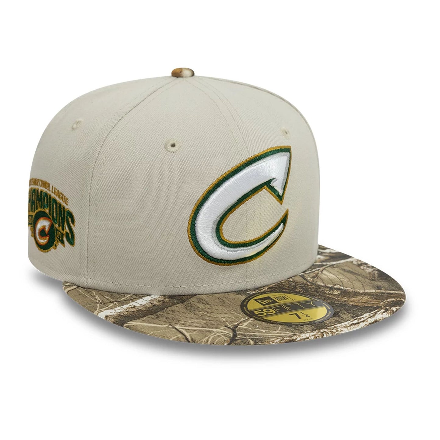 This is a Columbus Clippers Real Tree Beige 59FIFTY Fitted Cap 1