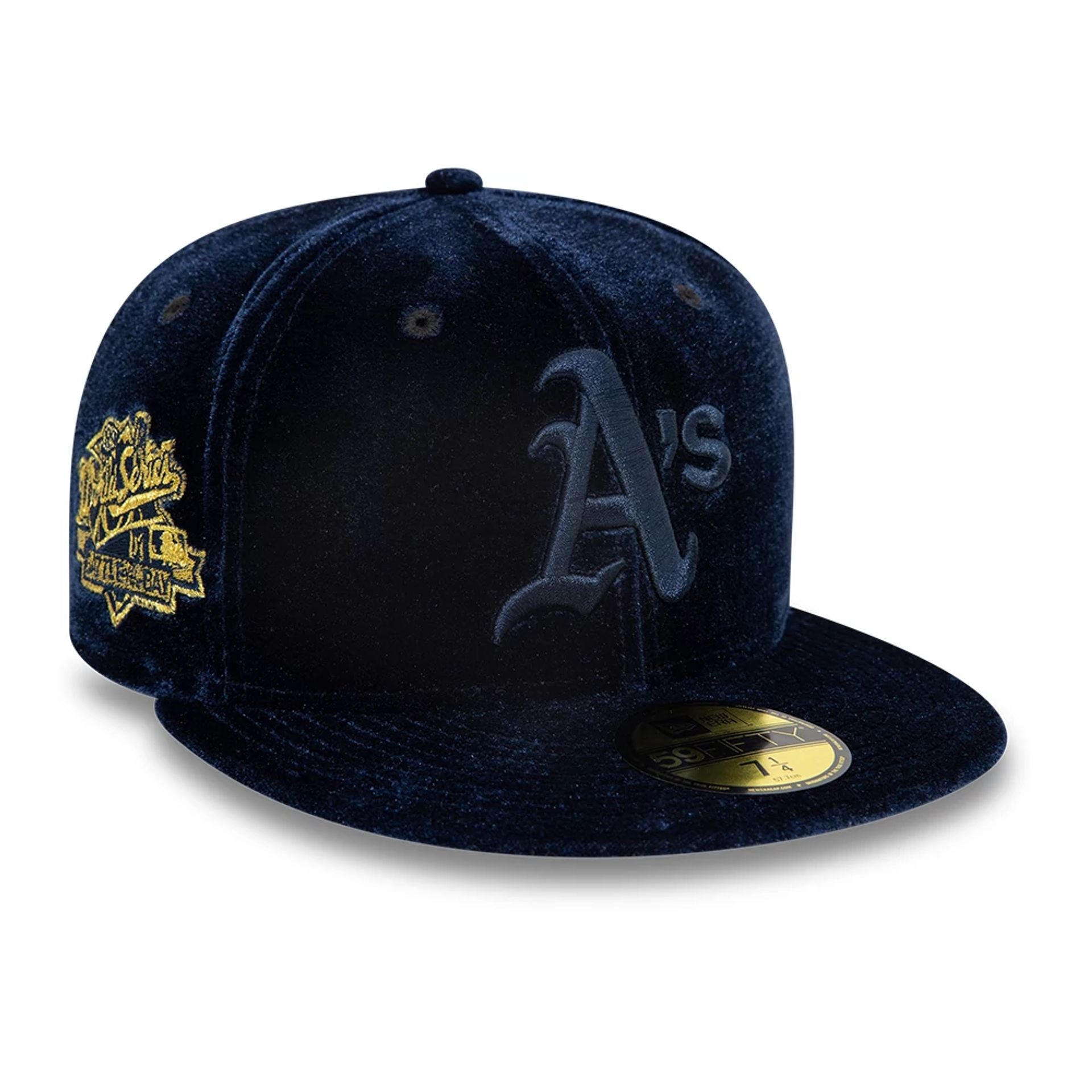 This is a Oakland Athletics Midnight Velour Navy 59FIFTY Fitted Cap 1