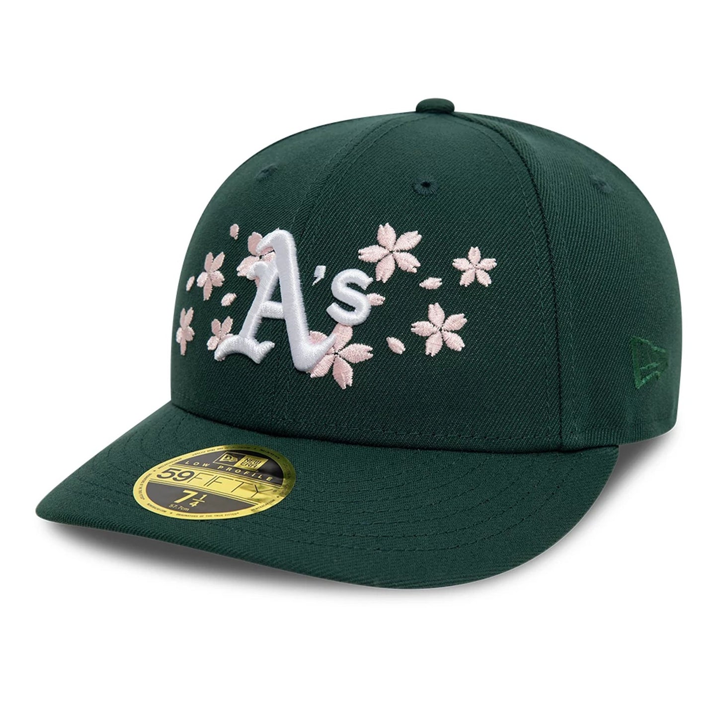 This is a Oakland Athletics Cherry Blossom Dark Green Low Profile 59FIFTY Fitted Cap 1