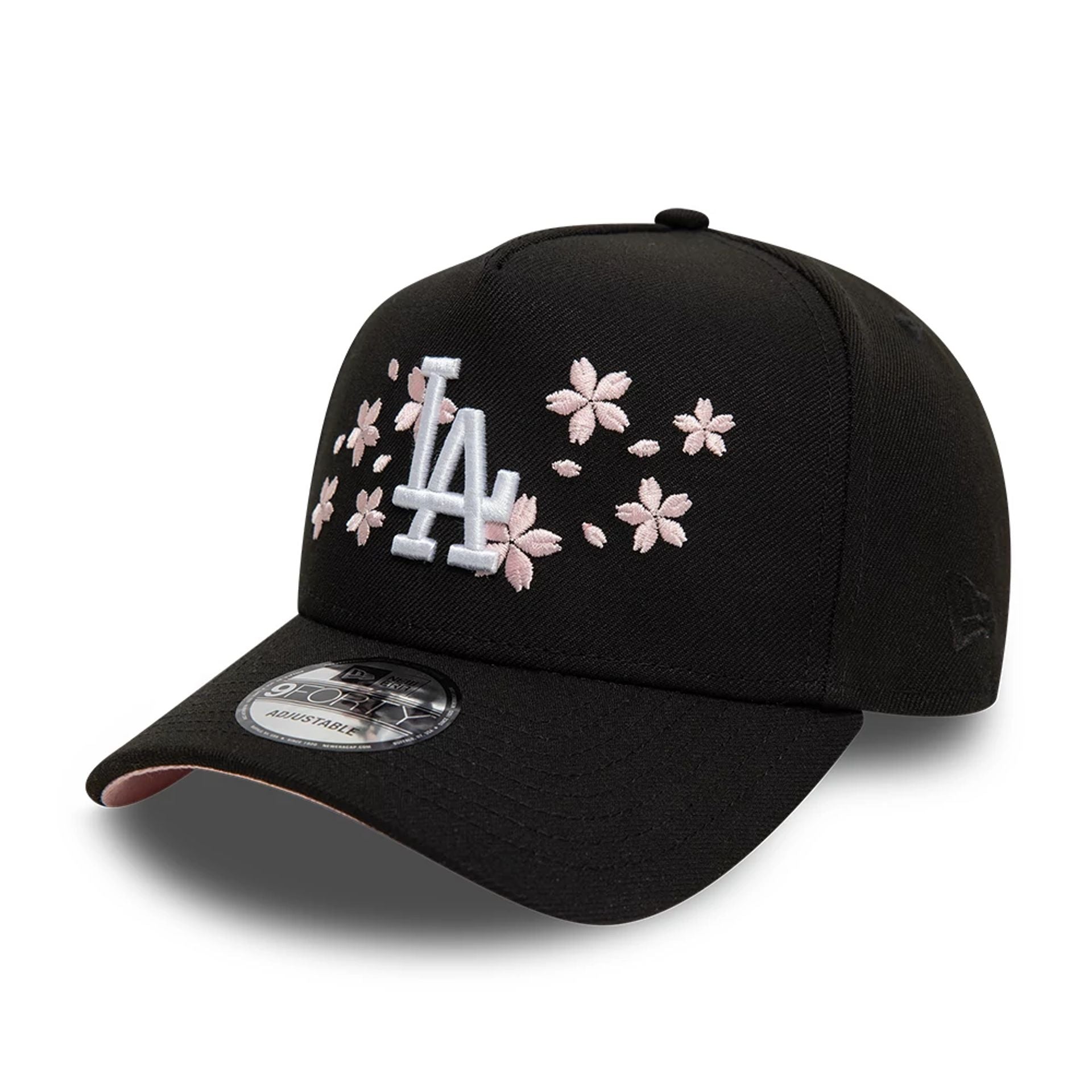 This is a LA Dodgers Cherry Blossom Black 9FORTY A-Frame Adjustable Cap 1