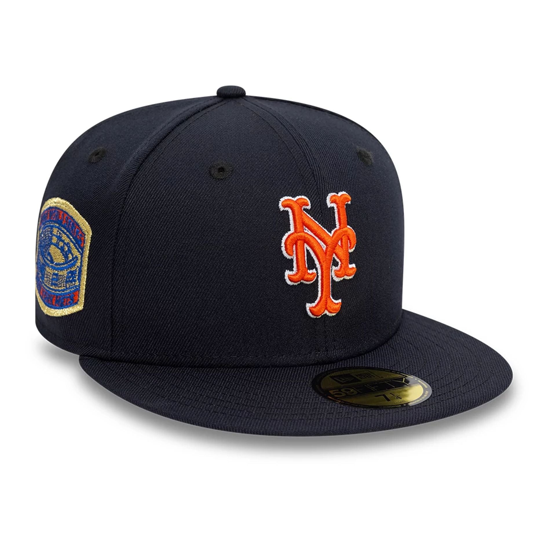 This is a New York Mets MLB London Games Premium Navy 59FIFTY Fitted Cap 1