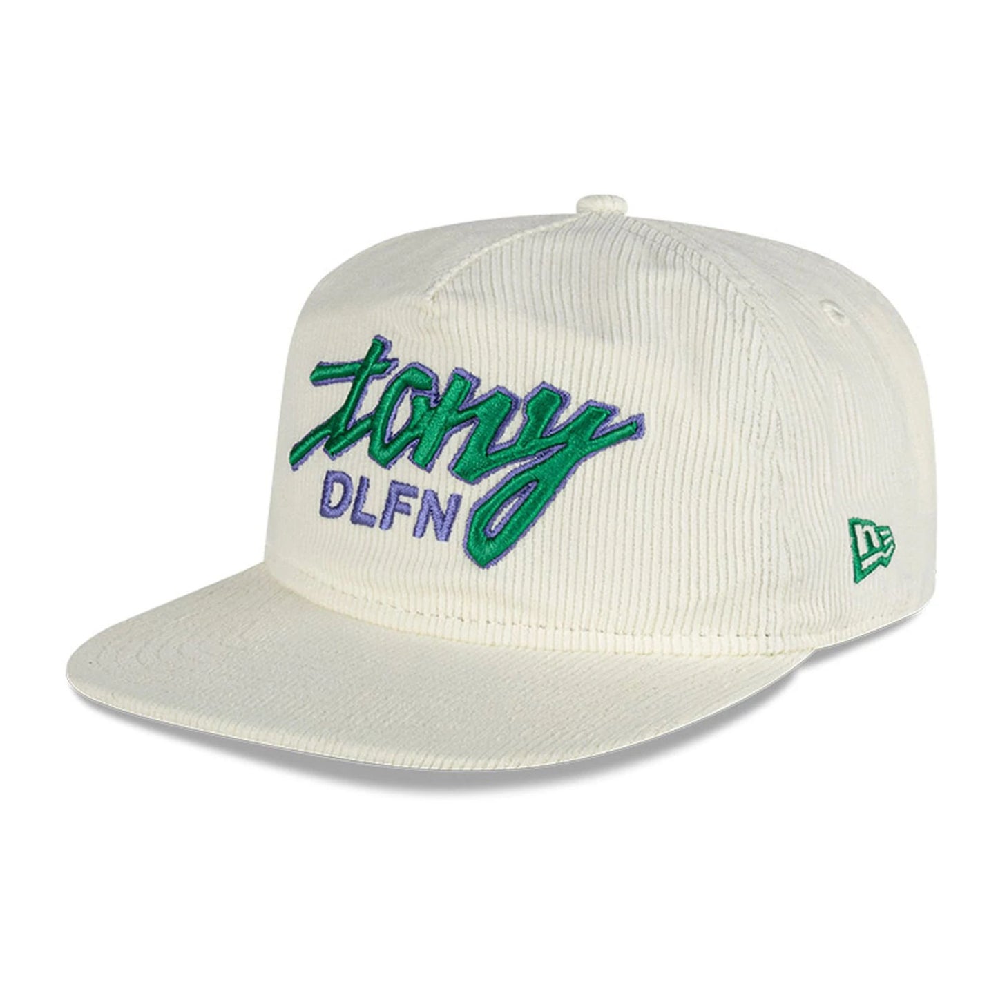 This is a New Era x Tony Delfino Cord Chrome White Golfer Adjustable Cap 1