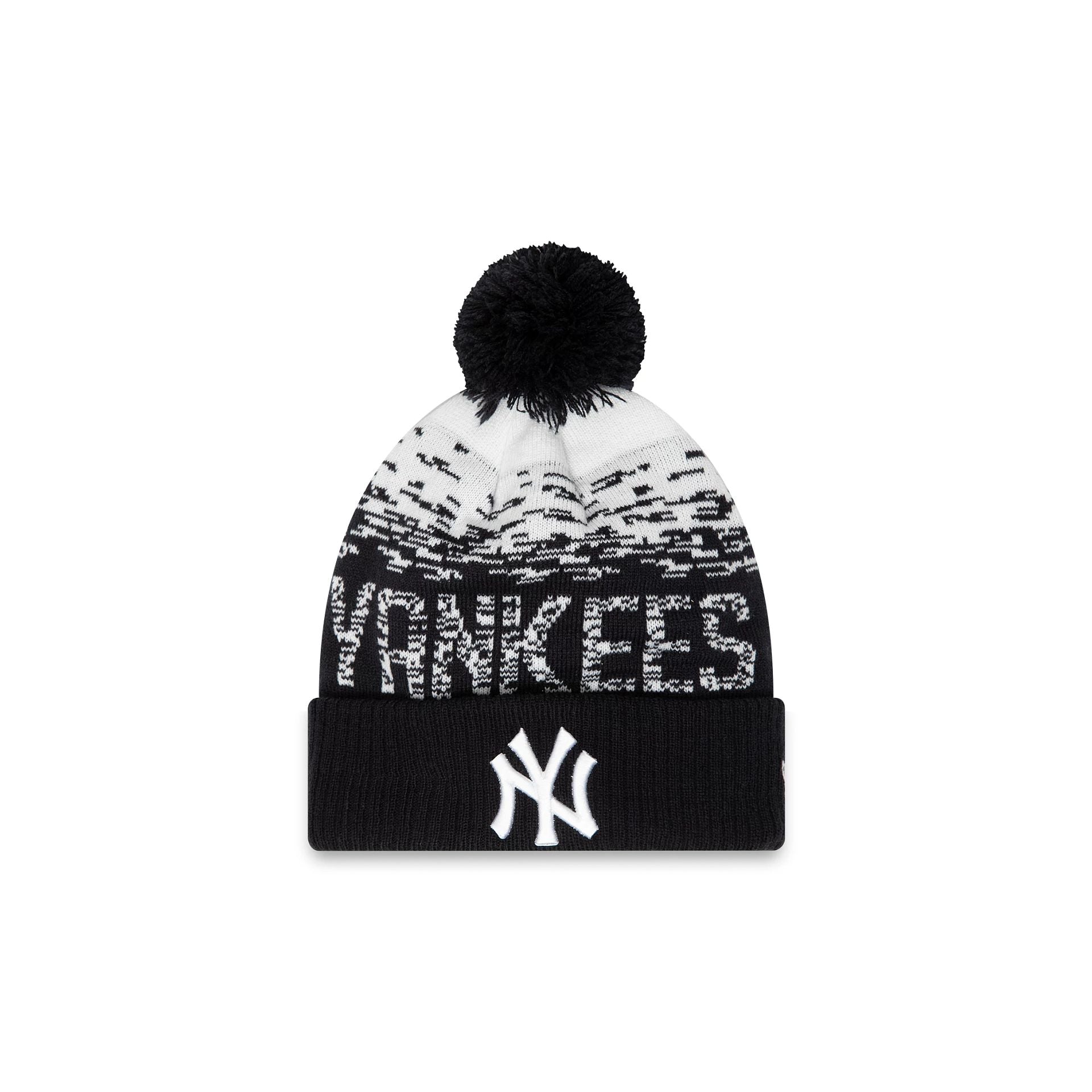 This is a New York Yankees Bobble Blue Cuff Beanie Hat 1