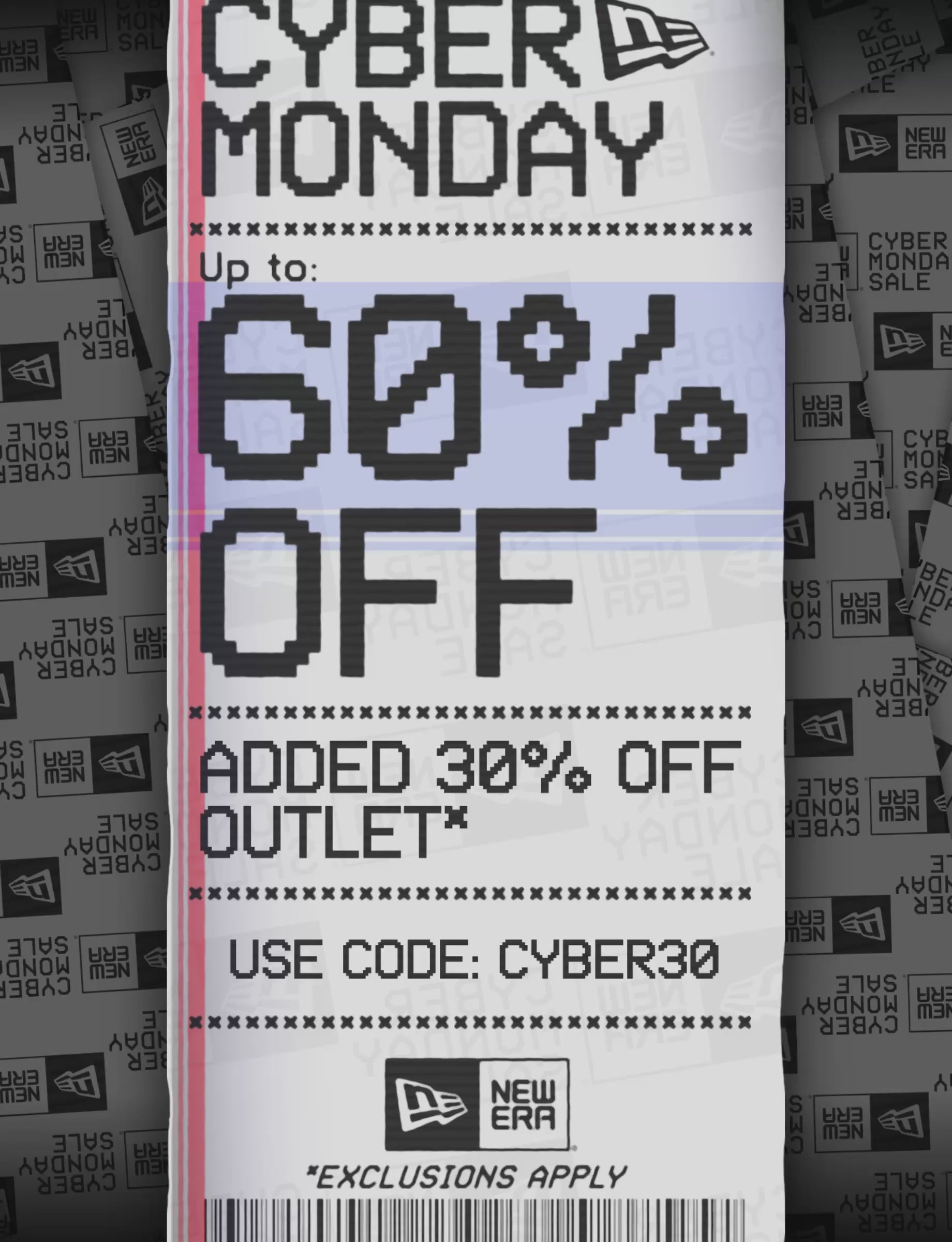 New Era Cyber Monday receipt promo- 60% off. Added 30% off outlet. 